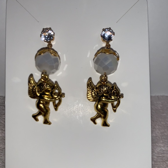 New Hand Crafted Valentines Cherub Post Earrings with Faceted Glass Beads - Picture 5 of 9